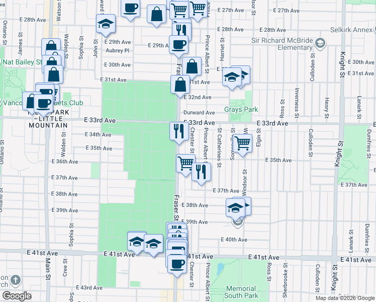 map of restaurants, bars, coffee shops, grocery stores, and more near 5069 Chester Street in Vancouver