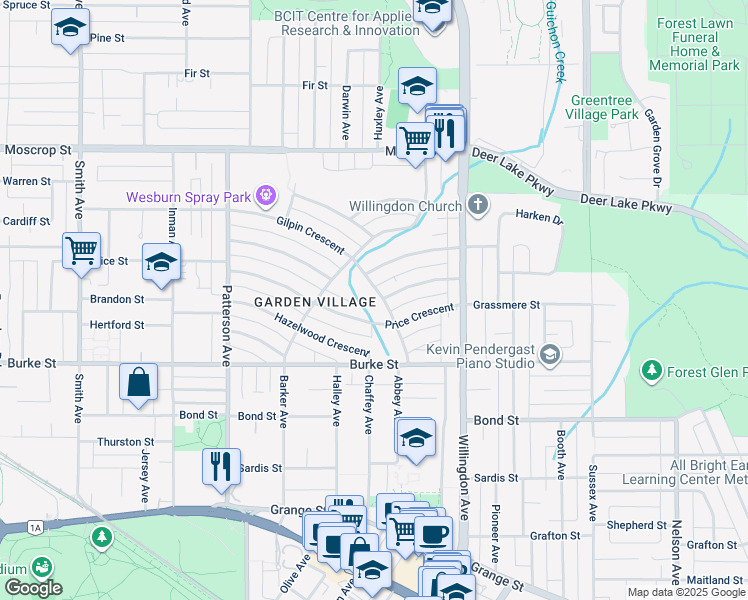 map of restaurants, bars, coffee shops, grocery stores, and more near 4366 Gilpin Crescent in Burnaby