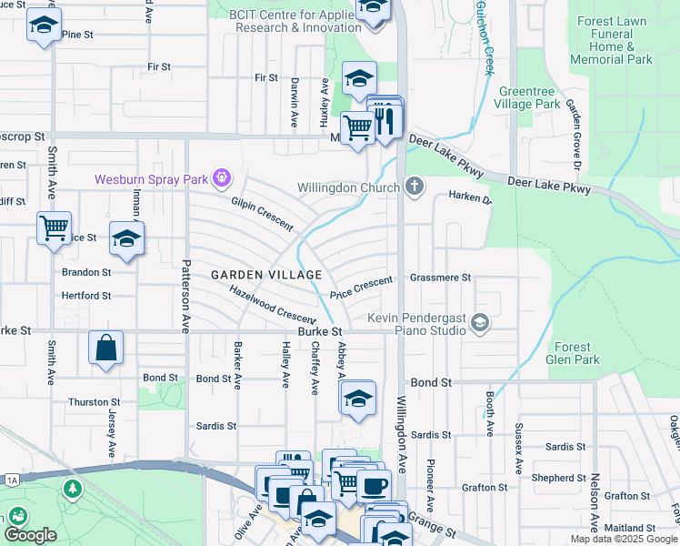 map of restaurants, bars, coffee shops, grocery stores, and more near 4370 Briarwood Crescent in Burnaby