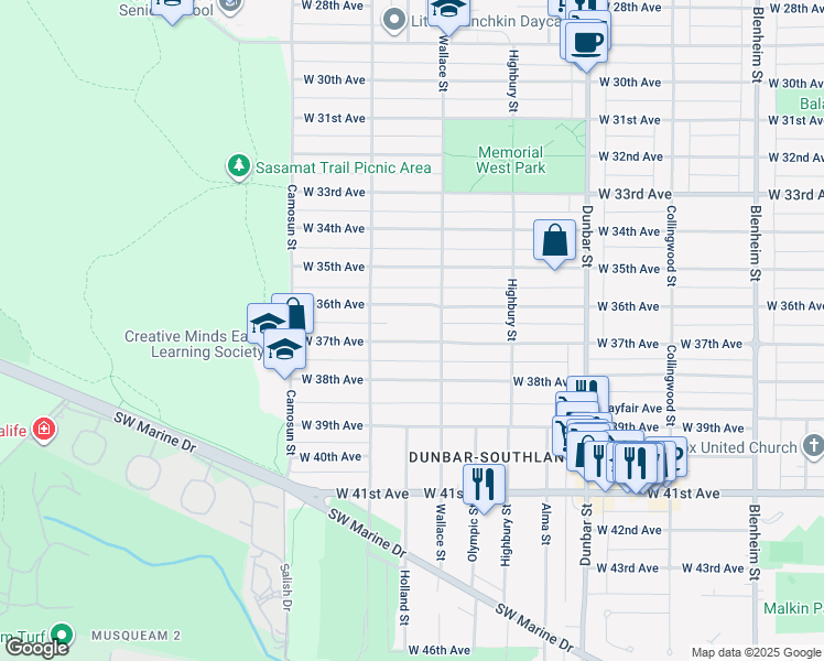 map of restaurants, bars, coffee shops, grocery stores, and more near in Vancouver