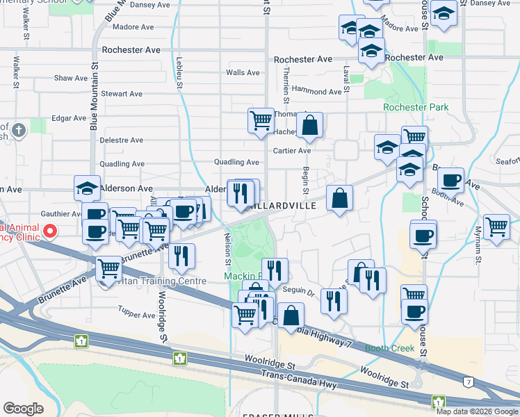 map of restaurants, bars, coffee shops, grocery stores, and more near 1051 James Avenue in Coquitlam