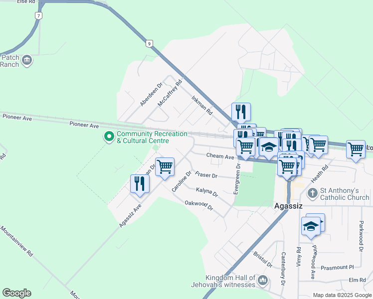 map of restaurants, bars, coffee shops, grocery stores, and more near 1883 Agassiz Avenue in Agassiz
