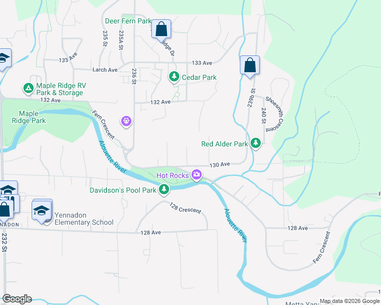 map of restaurants, bars, coffee shops, grocery stores, and more near 13032 237A Street in Maple Ridge