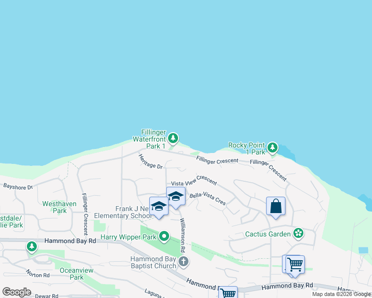 map of restaurants, bars, coffee shops, grocery stores, and more near 5010 Fillinger Crescent in Nanaimo