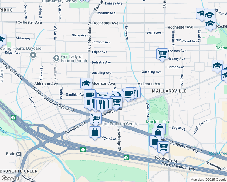 map of restaurants, bars, coffee shops, grocery stores, and more near 943 Harris Avenue in Coquitlam