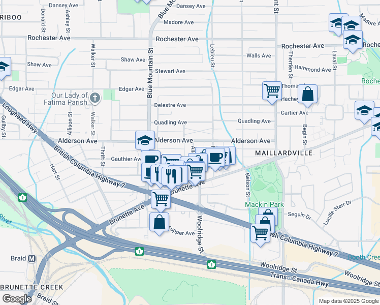 map of restaurants, bars, coffee shops, grocery stores, and more near 943 Harris Avenue in Coquitlam