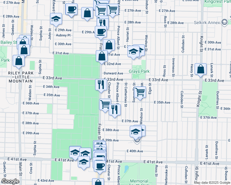 map of restaurants, bars, coffee shops, grocery stores, and more near 5033 Prince Albert Street in Vancouver