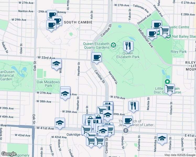 map of restaurants, bars, coffee shops, grocery stores, and more near 5077 Cambie Street in Vancouver