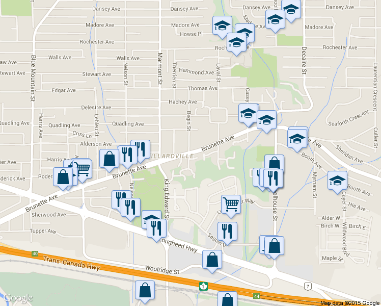 map of restaurants, bars, coffee shops, grocery stores, and more near 1200 Brunette Avenue in Coquitlam