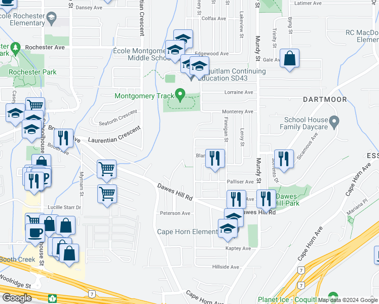 map of restaurants, bars, coffee shops, grocery stores, and more near 290 Montgomery Street in Coquitlam