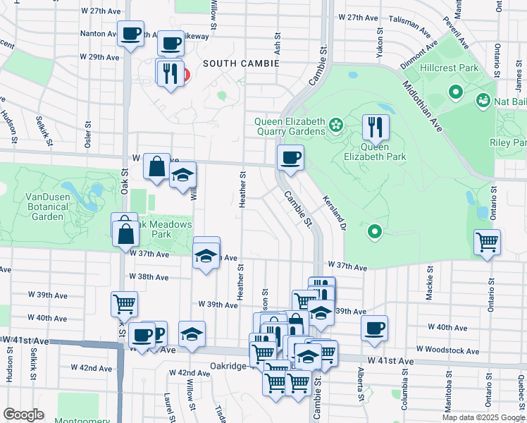 map of restaurants, bars, coffee shops, grocery stores, and more near in Vancouver
