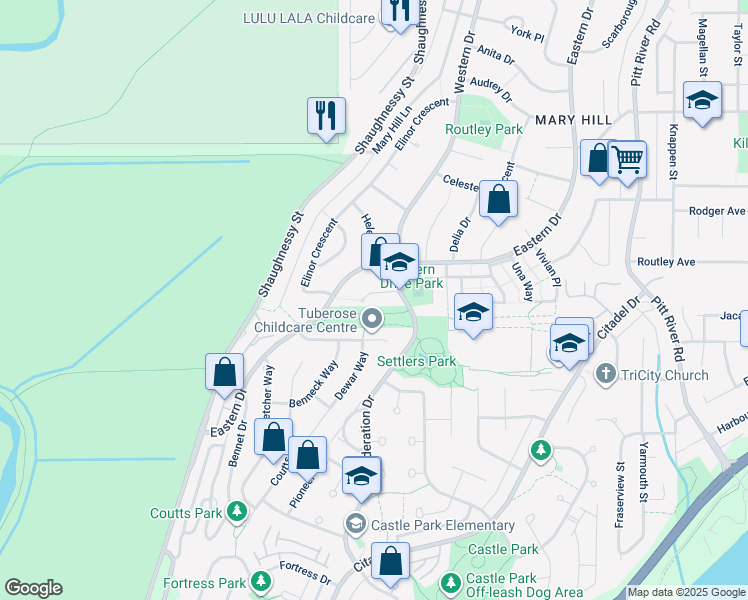 map of restaurants, bars, coffee shops, grocery stores, and more near 1317 Western Place in Port Coquitlam