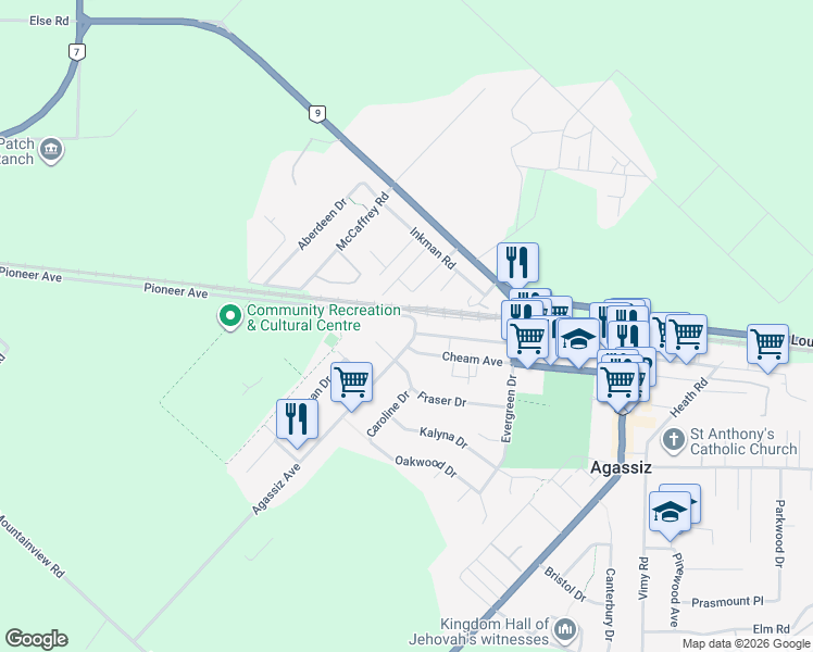 map of restaurants, bars, coffee shops, grocery stores, and more near 1911 Agassiz Avenue in Agassiz