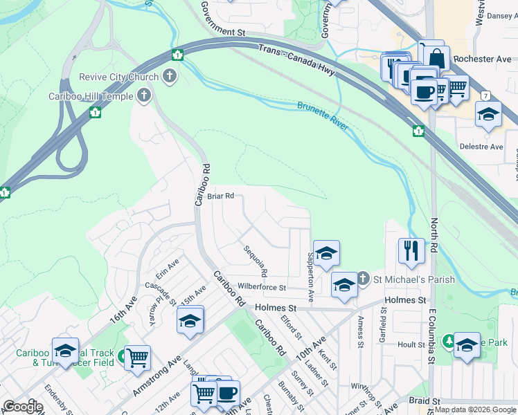 map of restaurants, bars, coffee shops, grocery stores, and more near 9088 Mona Avenue in Burnaby