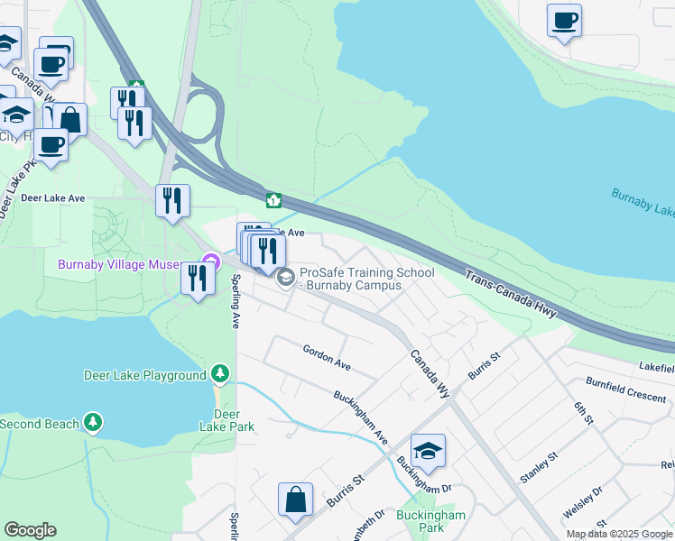 map of restaurants, bars, coffee shops, grocery stores, and more near 7723 McCarthy Court in Burnaby