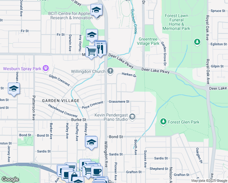 map of restaurants, bars, coffee shops, grocery stores, and more near 4965 Pioneer Avenue in Burnaby