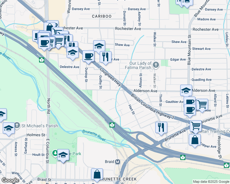 map of restaurants, bars, coffee shops, grocery stores, and more near 646 Alderson Avenue in Coquitlam