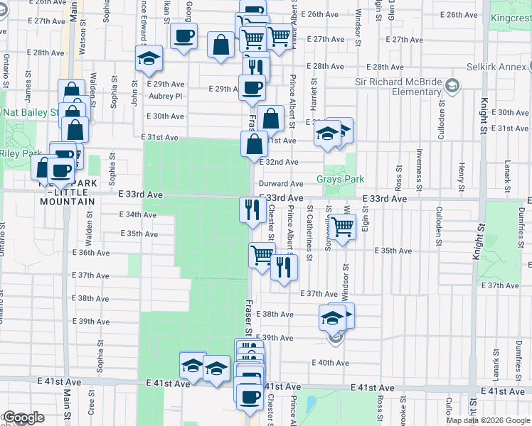 map of restaurants, bars, coffee shops, grocery stores, and more near 4963 Chester Street in Vancouver