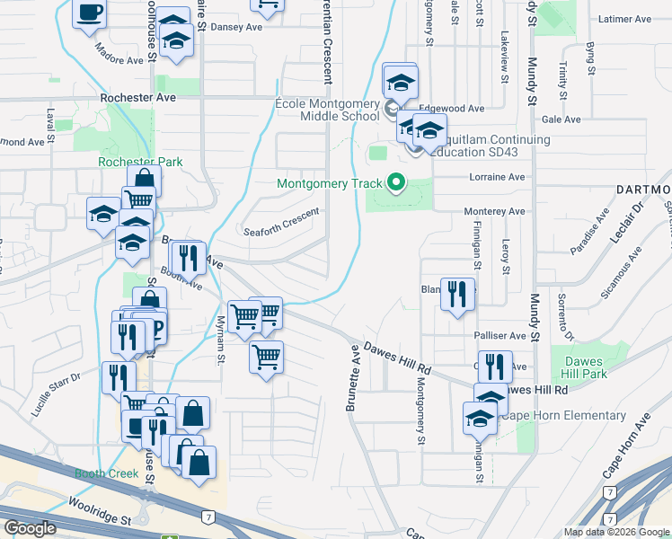 map of restaurants, bars, coffee shops, grocery stores, and more near 307 Cutler Street in Coquitlam