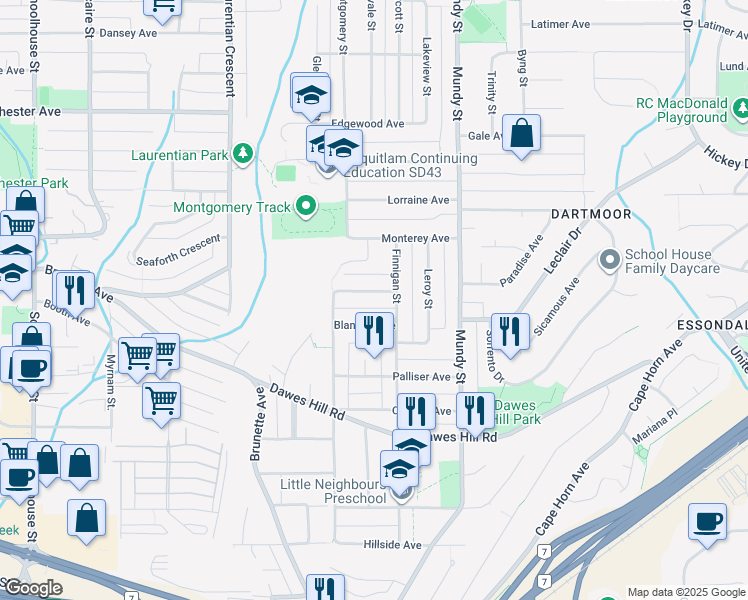map of restaurants, bars, coffee shops, grocery stores, and more near 2060 Colton Avenue in Coquitlam
