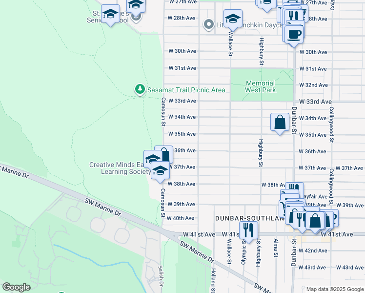 map of restaurants, bars, coffee shops, grocery stores, and more near 4041 West 36th Avenue in Vancouver