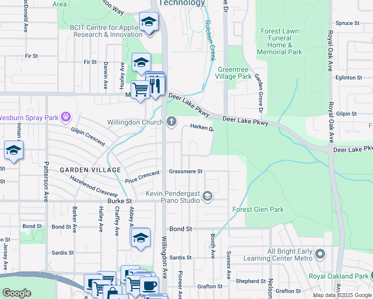 map of restaurants, bars, coffee shops, grocery stores, and more near 4938 Pioneer Avenue in Burnaby