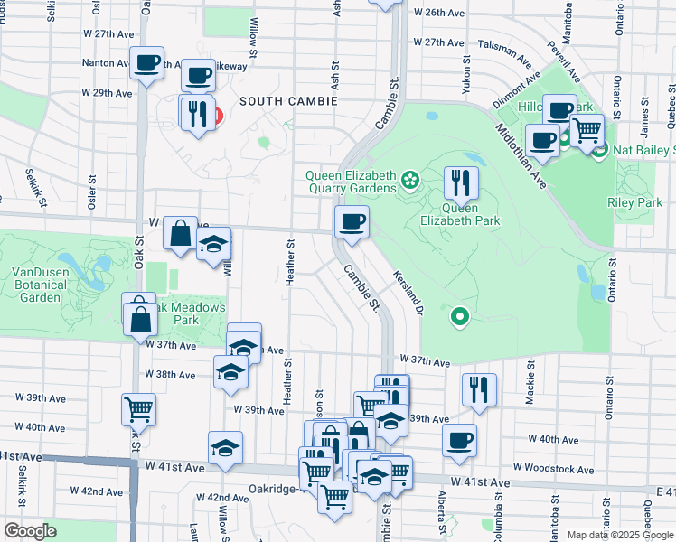 map of restaurants, bars, coffee shops, grocery stores, and more near in Vancouver