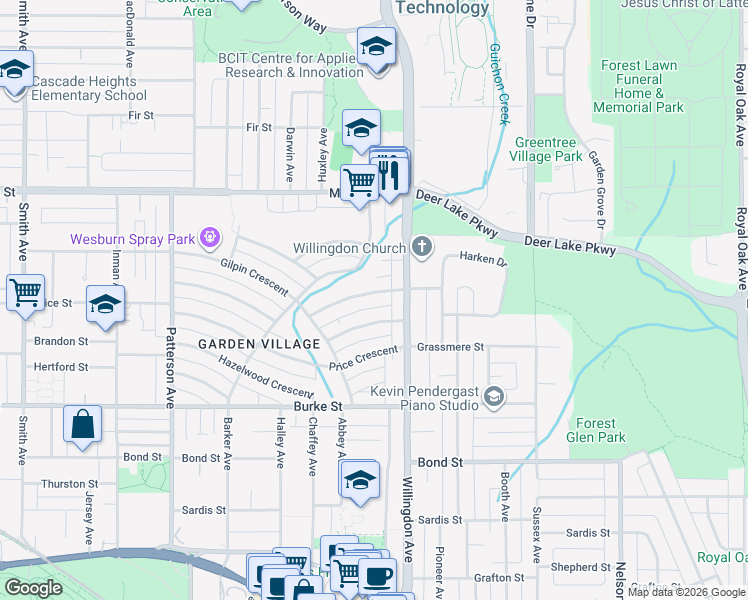 map of restaurants, bars, coffee shops, grocery stores, and more near 4438 Wildwood Crescent in Burnaby