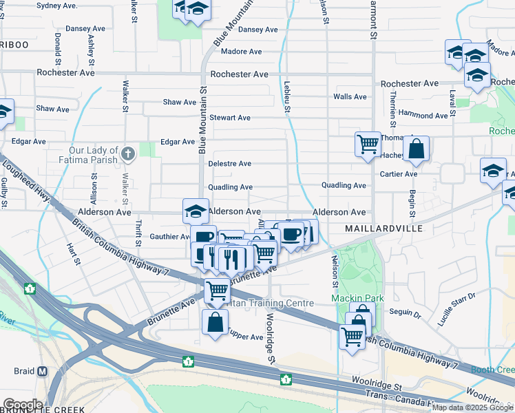 map of restaurants, bars, coffee shops, grocery stores, and more near 947 Alderson Avenue in Coquitlam