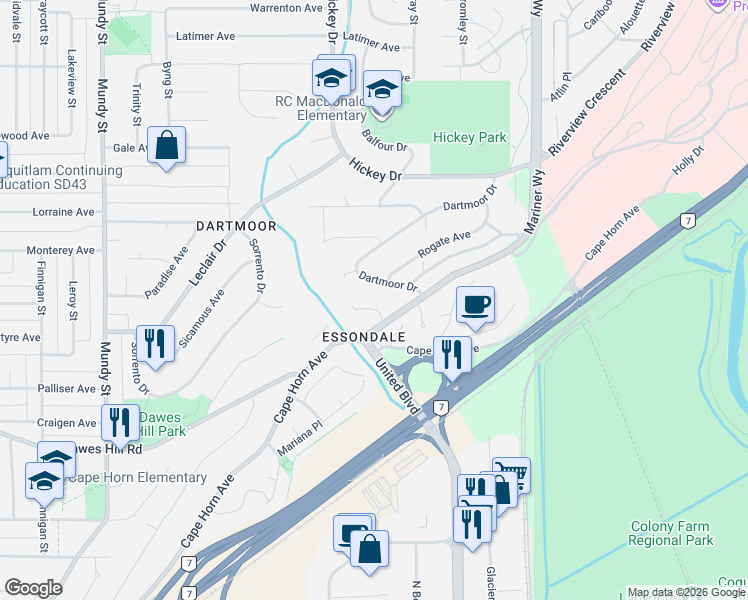 map of restaurants, bars, coffee shops, grocery stores, and more near 309 Gloucester Court in Coquitlam