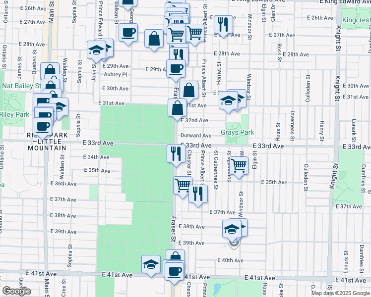 map of restaurants, bars, coffee shops, grocery stores, and more near in Vancouver