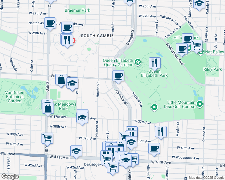 map of restaurants, bars, coffee shops, grocery stores, and more near in Vancouver