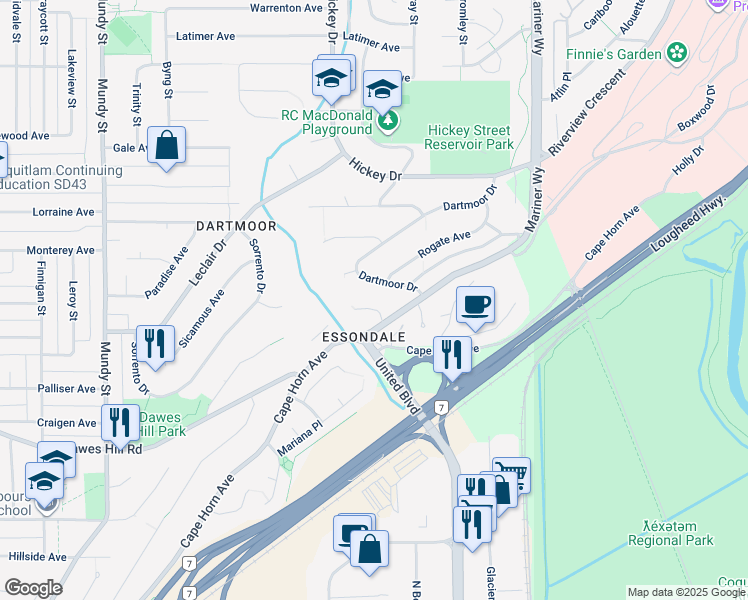 map of restaurants, bars, coffee shops, grocery stores, and more near 309 Gloucester Court in Coquitlam