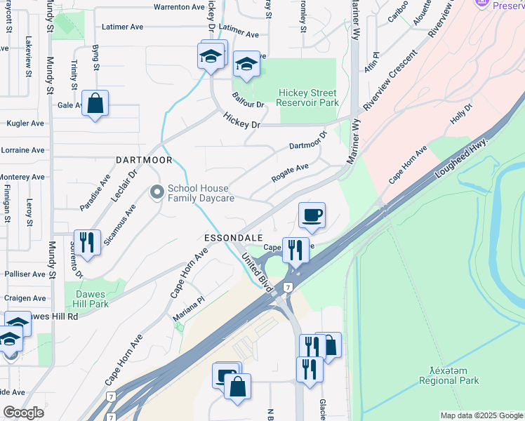 map of restaurants, bars, coffee shops, grocery stores, and more near 292 Mariner Way in Coquitlam