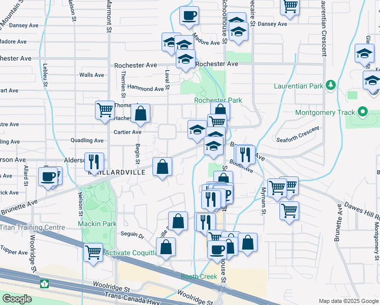 map of restaurants, bars, coffee shops, grocery stores, and more near in Coquitlam