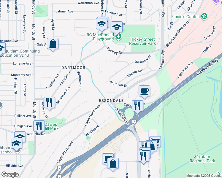 map of restaurants, bars, coffee shops, grocery stores, and more near 317 Gloucester Court in Coquitlam