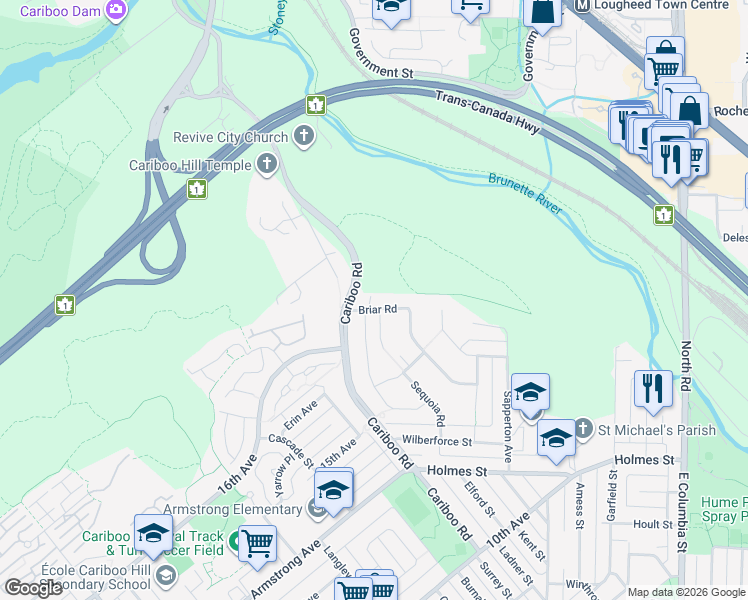 map of restaurants, bars, coffee shops, grocery stores, and more near 9025 Briar Road in Burnaby