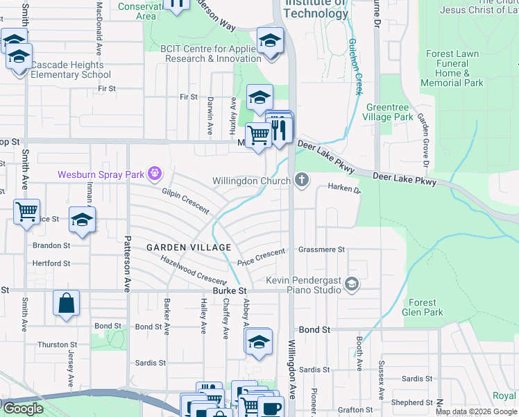 map of restaurants, bars, coffee shops, grocery stores, and more near 4419 Wildwood Crescent in Burnaby