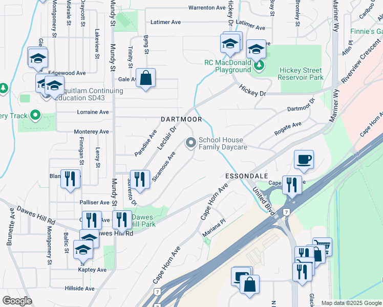 map of restaurants, bars, coffee shops, grocery stores, and more near 2271 Sorrento Drive in Coquitlam