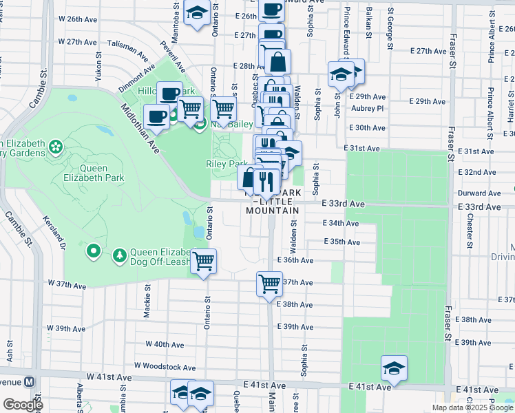 map of restaurants, bars, coffee shops, grocery stores, and more near in Vancouver