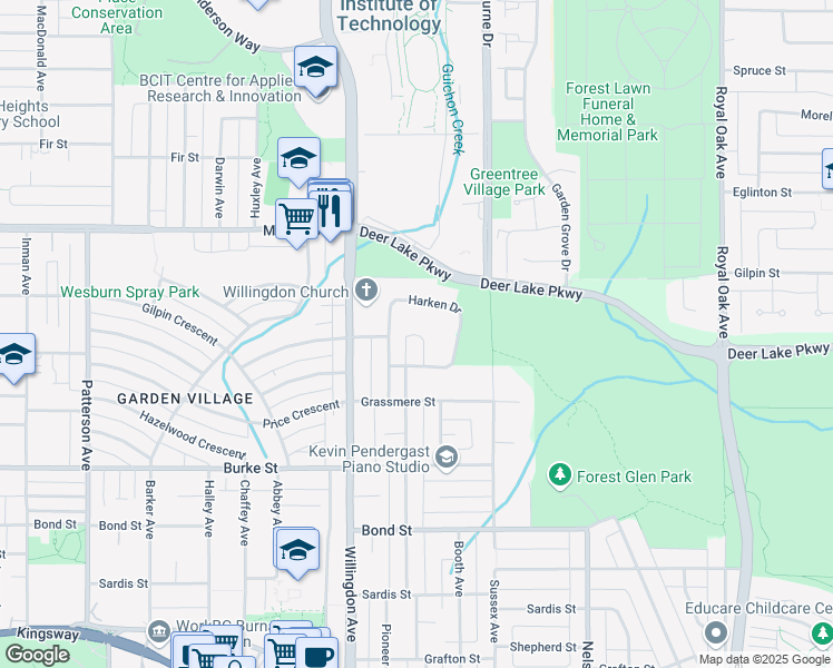 map of restaurants, bars, coffee shops, grocery stores, and more near 4984 Beamish Court in Burnaby