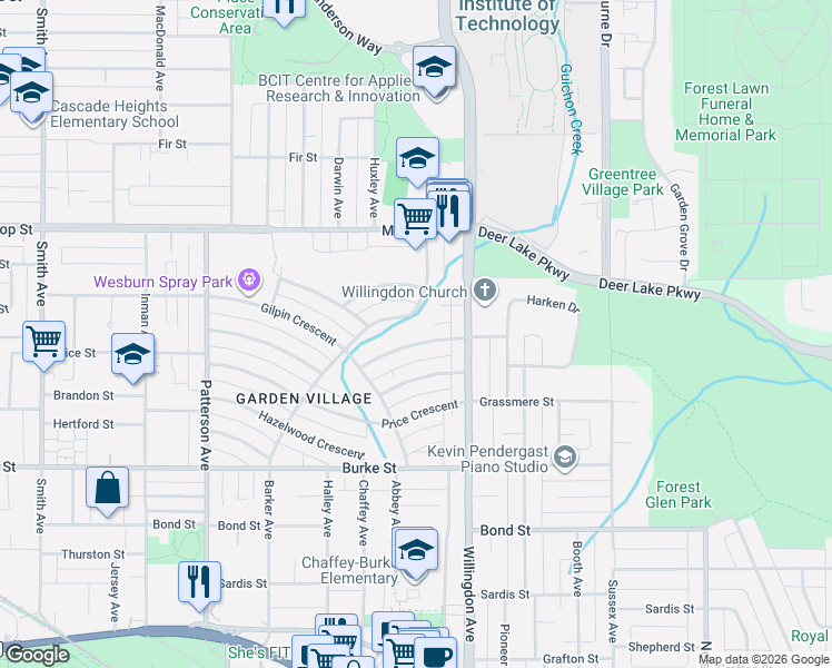 map of restaurants, bars, coffee shops, grocery stores, and more near 4419 Wildwood Crescent in Burnaby