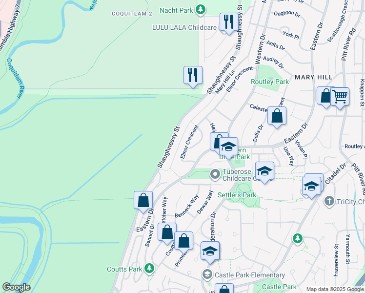 map of restaurants, bars, coffee shops, grocery stores, and more near 1431 Elinor Crescent in Port Coquitlam
