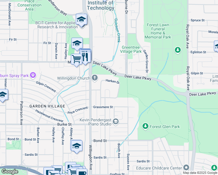 map of restaurants, bars, coffee shops, grocery stores, and more near 4938 Beamish Court in Burnaby