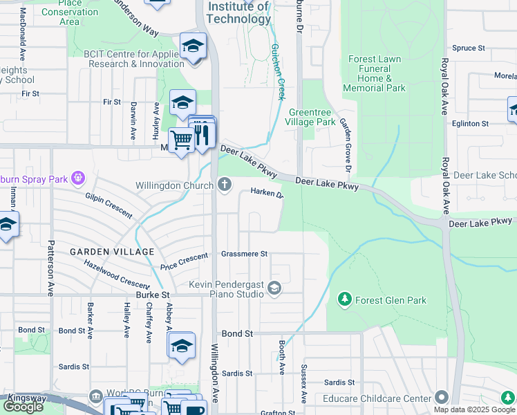 map of restaurants, bars, coffee shops, grocery stores, and more near 4938 Beamish Court in Burnaby