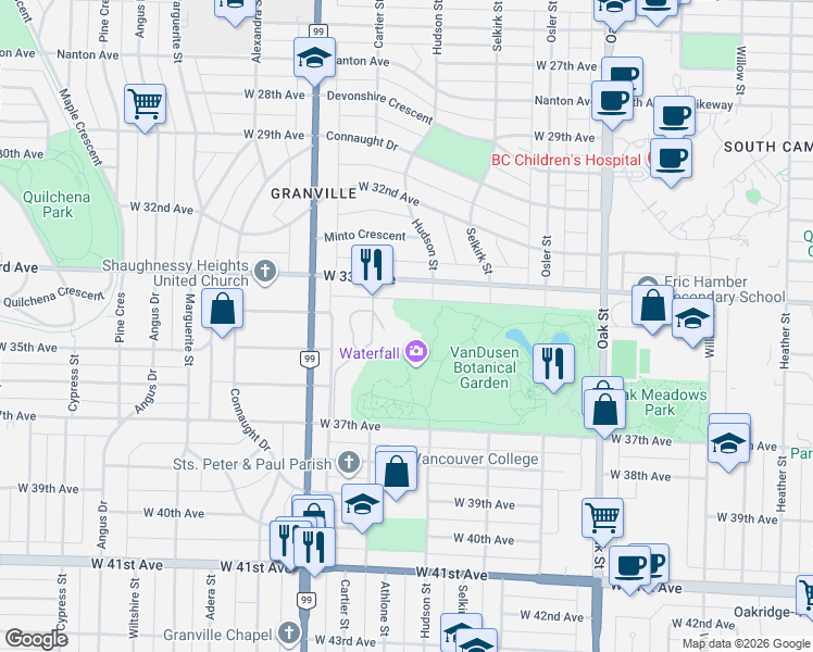 map of restaurants, bars, coffee shops, grocery stores, and more near 4900 Cartier Street in Vancouver