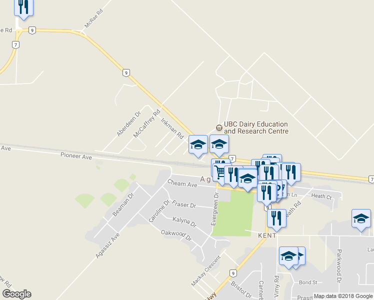 map of restaurants, bars, coffee shops, grocery stores, and more near 2070 Dunn Place in Agassiz