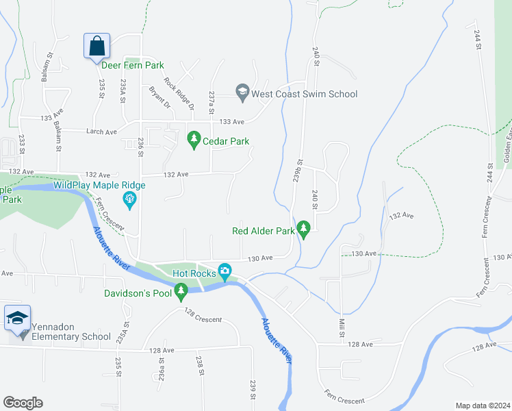 map of restaurants, bars, coffee shops, grocery stores, and more near in Maple Ridge