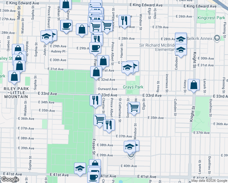 map of restaurants, bars, coffee shops, grocery stores, and more near in Vancouver