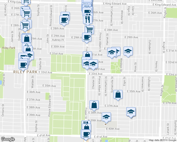 map of restaurants, bars, coffee shops, grocery stores, and more near in Vancouver